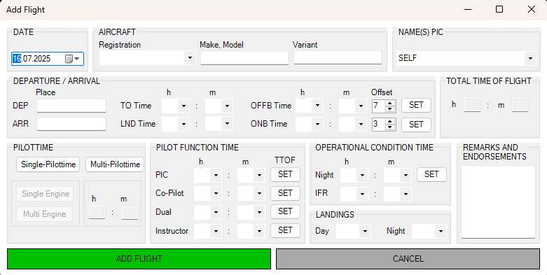 Add Flightlog Dialog