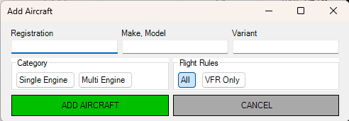 Add Aircraft Dialog